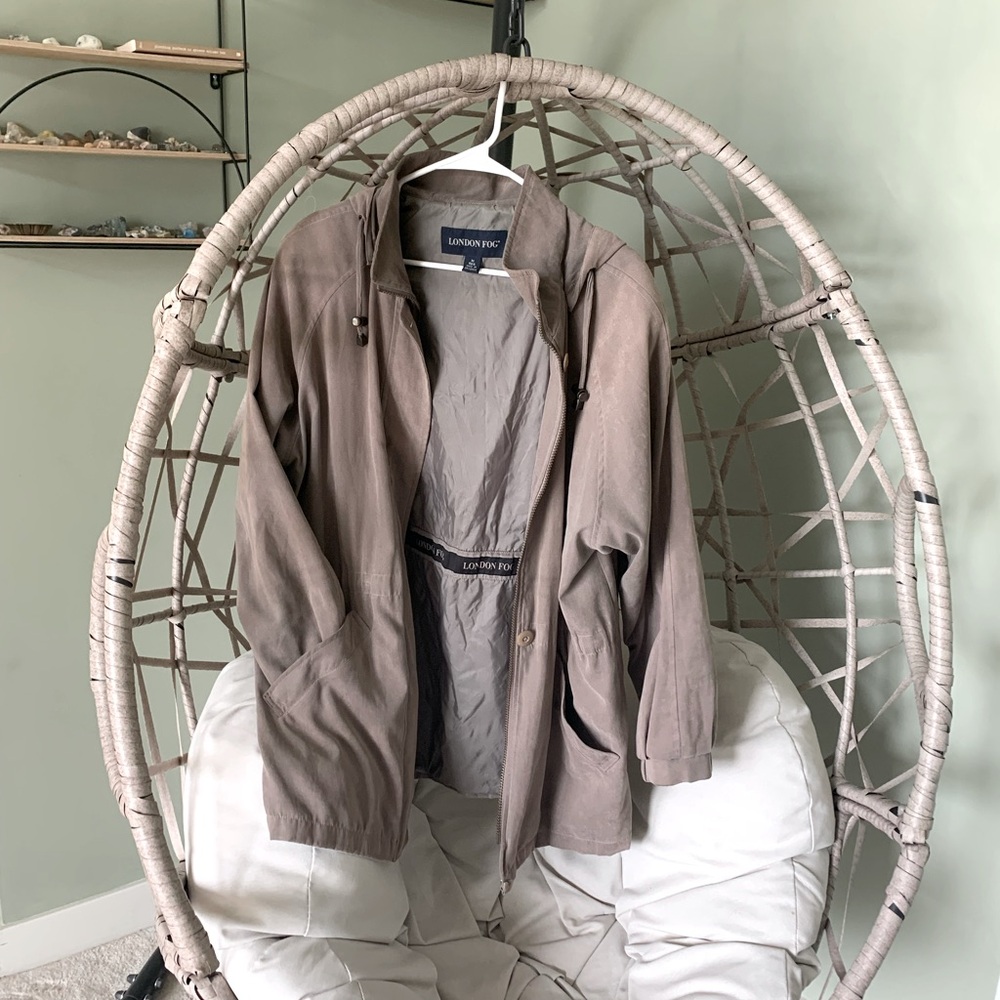 Tan and Cream Vintage London Fog Jacket, Size Medium, Waterproof, Removable Hood
